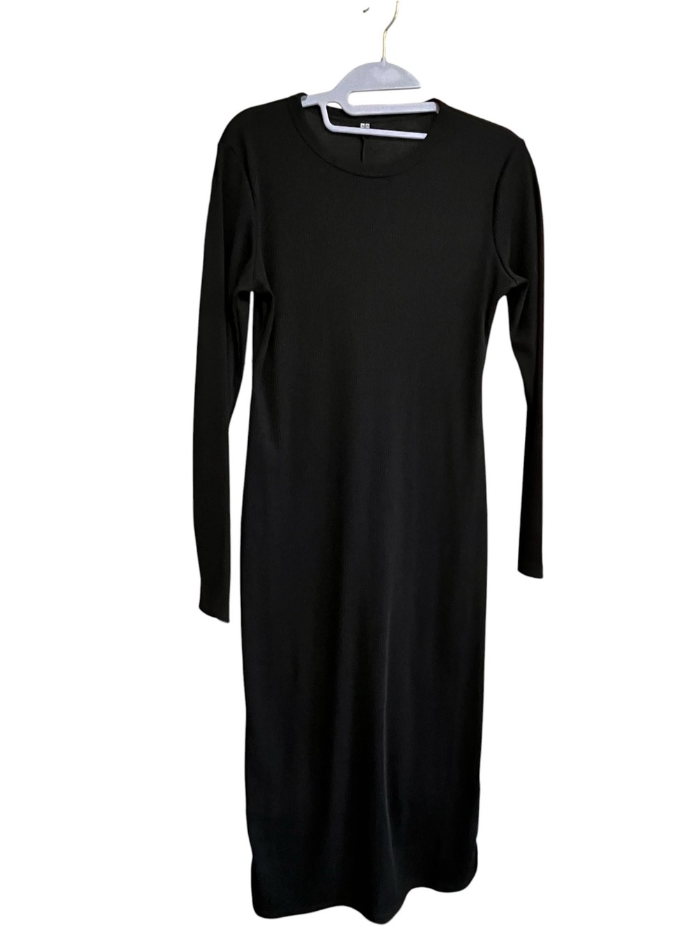 Uniqlo Ribbed Long-Sleeve Midi Dress with Side Slit S - Picture 3 of 8